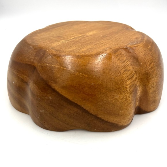 Vintage MCM Mid Century Modern 12” Monkey Pod Solid Turned Wood Retro Salad Bowl - Picture 5 of 7